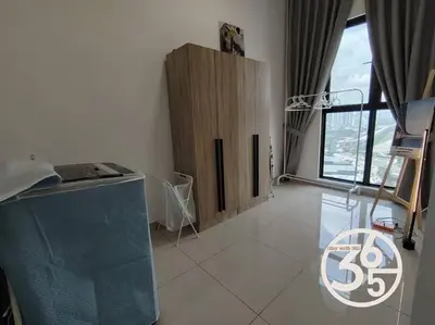 a kitchen with a wooden cabinet in a room at 4Pax Trion Superior 1 Bedroom \u4e2d\u6587\u623f\u4e1c in Kuala Lumpur