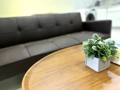 a coffee table with a potted plant on top of it at Simple Arte Mont Kiara 2 , MITEC Matrade Publika in Kuala Lumpur