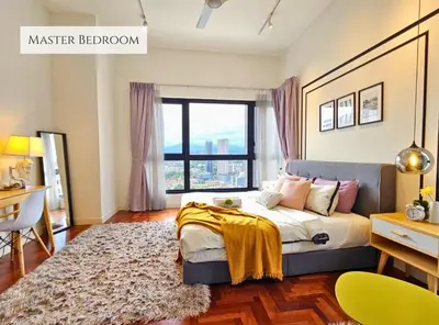 a bedroom with a bed and a large window at The Mews Kuala Lumpur Homestay with Bathtub 700m to KLCC by Cloud Host in Kuala Lumpur