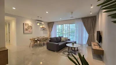 a living room with a couch and a table at Bintang Goldhill Near TRX & Pavilion Mall,MRT,KL By Proplet in Kuala Lumpur