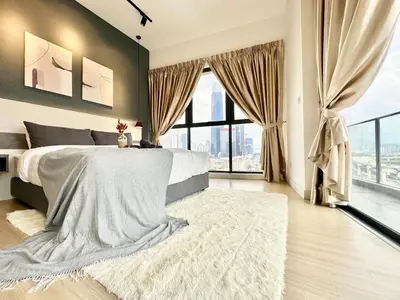 a bedroom with a bed and a large window at 8 Pax Continew 2R2B Premium Amenities 10mins to KLCC TRX in Kuala Lumpur