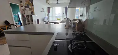 a kitchen with a stove and a counter top at City Centre Apartment in Kuala Lumpur