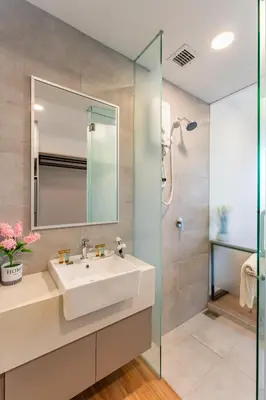 a bathroom with a sink and a shower at The Riv at Riveria City KL Sentral by Luxe n Comfy in Kuala Lumpur