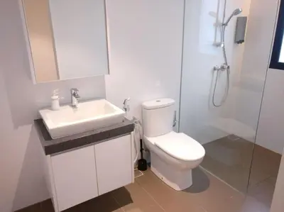a bathroom with a toilet and a sink and a shower at 3min Bangsar LRT-1 Station to KL Sentral-SuperView in Kuala Lumpur