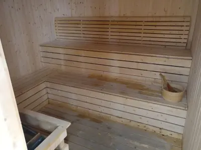 a wooden sauna with a wooden bucket in it at 3min Bangsar LRT-1 Station to KL Sentral-SuperView in Kuala Lumpur