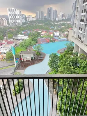 a view of a pool from the balcony of a building at Cozy Kenwingston Platz KL 2-5 Pax2BR&2BR Pakin Netflix 1306 in Kuala Lumpur