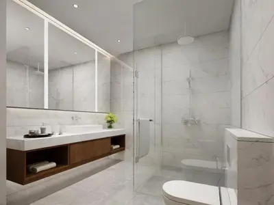 a bathroom with a sink and a toilet and a shower at CORE TRX Suites in Kuala Lumpur