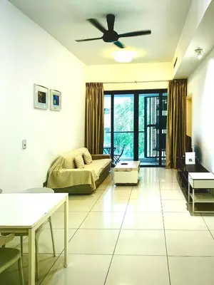 a living room with a bed and a ceiling fan at M CITY 2 Bed KLCC BY D in Kuala Lumpur