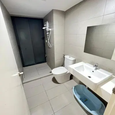 a bathroom with a toilet and a sink at EKO CHERAS mall kids play room Big sofa MRT 8 pex in Kuala Lumpur
