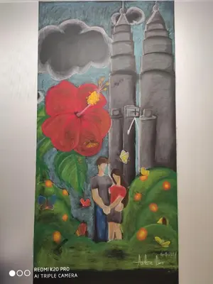 a painting of a couple with a red flower at Best & Affordable KL Arte Plus 2 bedroom Homestay in Kuala Lumpur
