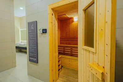 a small bathroom with a sauna in a building at The Atrium at Jalan Ampang by OKBnB - Cozy 2Bedroom ,3 mins to Foreign Embassies in Kuala Lumpur