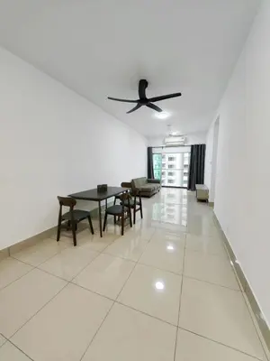 a dining room with a ceiling fan and a table at DUDUhomes in Kuala Lumpur