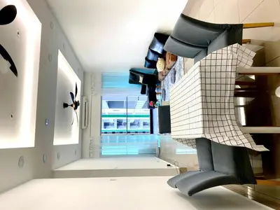 a room with a staircase and a swimming pool at Razak City Residences dudu in Kuala Lumpur