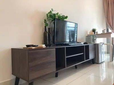 a desk with a laptop computer on top of it at Ampang 2 -3 pax Studio Ampang Point in Ampang