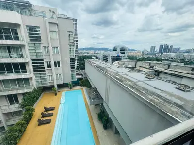 a view of a swimming pool from a building at Soha Homestay in Kuala Lumpur