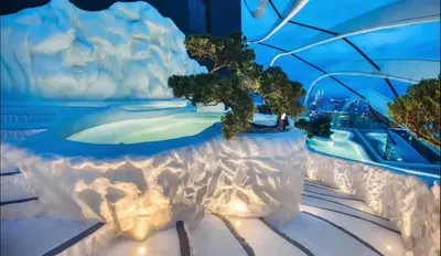 a bonsai tree in the snow in a building at Duplex Arte Mont Kiara modern design nice view in Kuala Lumpur