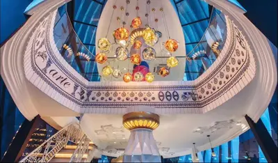 a domed ceiling with a chandelier on a cruise ship at Arte mont kiara duplex 2 bedroom in Kuala Lumpur