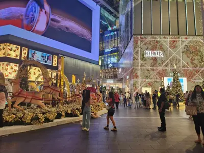 a shopping mall with a christmas display in the middle at TRION KL Family Residence at Kuala Lumpur in Kuala Lumpur