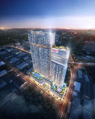 an overhead view of a large building in a city at TRION KL Family Residence at Kuala Lumpur in Kuala Lumpur