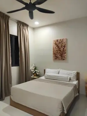 a bedroom with a bed with a ceiling fan at Vista Sentul WIFI AnDroidTV 8KM to KLCC in Kuala Lumpur