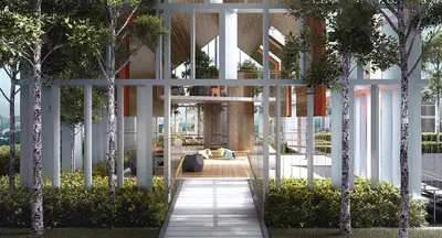 a rendering of a building with trees in front of it at Lucentia Residences by Luxe Suites in Bukit Bintang KLCC! in Kuala Lumpur