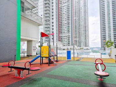 a playground in a building with tall buildings at D3911 Klcc View Private Roof Terrace l 8Pax in Kuala Lumpur