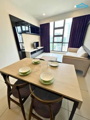 a table in a room with glasses on it at The Robertson Bukit Bintang KLCC by Dream'Inn in Kuala Lumpur