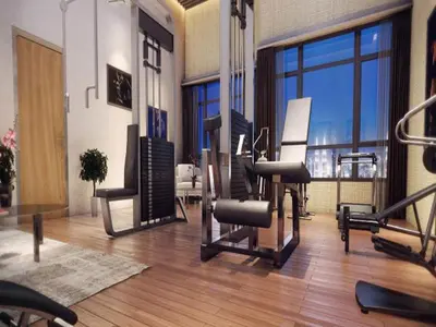a room with a gym with a piano and a piano at Agile Residence Service Suites Bukit Bintang KL in Kuala Lumpur