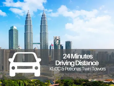 a picture of a city with the words minutes driving distance and kcc at Seeds Hotel Cheras Permaisuri in Kuala Lumpur