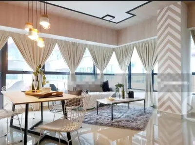 a living room with a table and chairs and a couch at Arte plus in Ampang