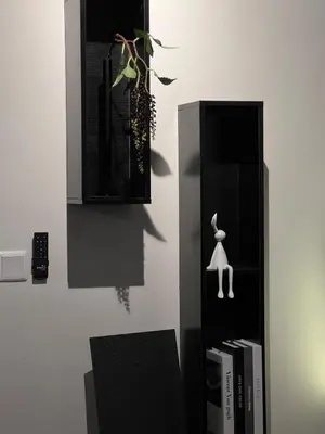 a black book shelf with a rabbit on it at Luxury Black Suite Agile Bukit Bintang in Kuala Lumpur