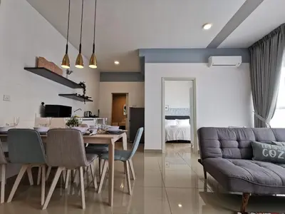 a dining room and living room with a table and chairs at Arte Plus Ampang 2BR Private Lift Suite - Living Signature in Kuala Lumpur