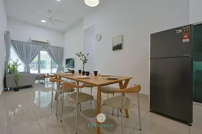 a kitchen with a table and chairs and a refrigerator at Instaworthy 2B2B - 6 pax - F&B & Mart - Chan Sow Lin in Kuala Lumpur