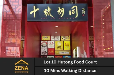 a sign for a hot hottest food court mins walking distance at Downtown Condo KL City - 18 pax in Kuala Lumpur