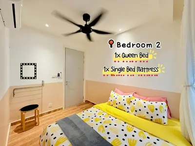 a bedroom with a bed with a ceiling fan at VibeHaus 11px 2R2B Pavillion Bukit Bintang 1mins in Kuala Lumpur