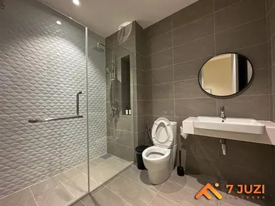 a bathroom with a toilet and a sink and a shower at KL Tower View Luxury Cozy& Spacious Suite 4-5 Pax in Kuala Lumpur