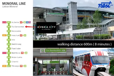 a collage of pictures of a train at a train station at Riveria City Kuala Lumpur in Kuala Lumpur