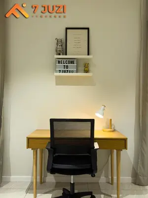 a desk with a chair and a lamp on it at 2BED Luxury Cozy Suite 118TOWER view with NetflixHD1080 in Kuala Lumpur