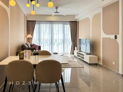 a living room with a table and chairs and a television at 2BR2B Hozem KL4906 Apartment Bukit Bintang in Kuala Lumpur