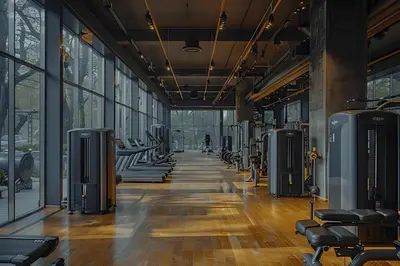 a gym with a row of exercise equipment in a building at Agile Bukit Bintang BNB at KLCC #Located in TRX #5 mins to Pavilion &Bukit Bintang #Infinity Pool #Free Parking #中英文房东 in Kuala Lumpur