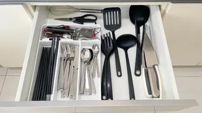 a drawer filled with utensils in a kitchen at Kuala Lumpur Digital Work Base in Kuala Lumpur