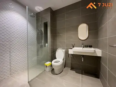 a bathroom with a toilet and a sink and a shower at Quill Residence 1R1B with Netflix 23F&Massive Pool in Kuala Lumpur