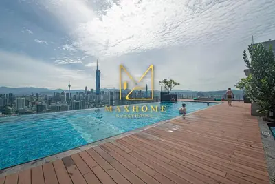 a view of the mgm sign on the roof of a building at Maxhome Cozy at Riveria KL in Kuala Lumpur