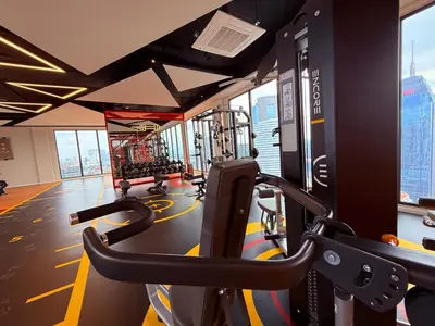 a gym with cardio equipment in a building at Majestic Premium suites KLCC in Kuala Lumpur