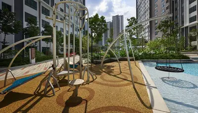 a playground with swings and a pool in a city at M Centura Sentul, Jalan Sentul Pasar, Sentul KL City in Kuala Lumpur