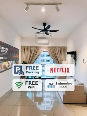 a living room with signs in front of a window at 2BR unit in Razak City Residence by Lisa Homestay in Kuala Lumpur