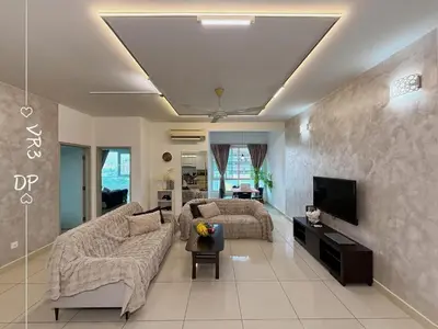 a living room with a couch and a tv at VR3 2R2B 6pax Sunway Velocity LINK Mall MRT in Kuala Lumpur