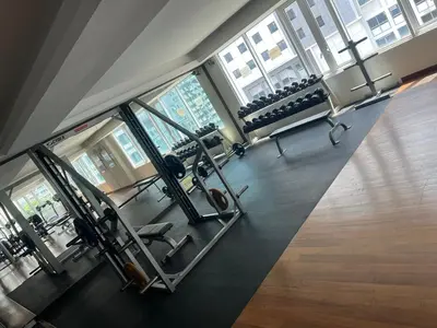 an overhead view of a gym with cardio equipment at Seri Bukit Ceylon By Katy in Kuala Lumpur