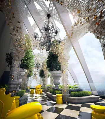 a rendering of a building with trees and plants at RuangWaktu at Arte Mont Kiara in Kuala Lumpur