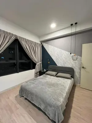 a bedroom with a bed and a large window at Jom Relax in Kuala Lumpur